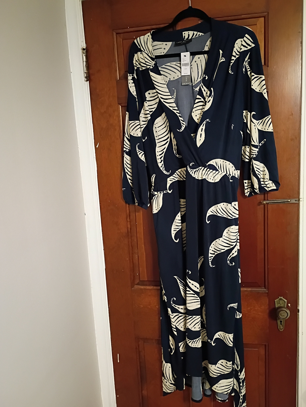Lane Bryant Navy Dress with Cream Leaf Print Size 22/24